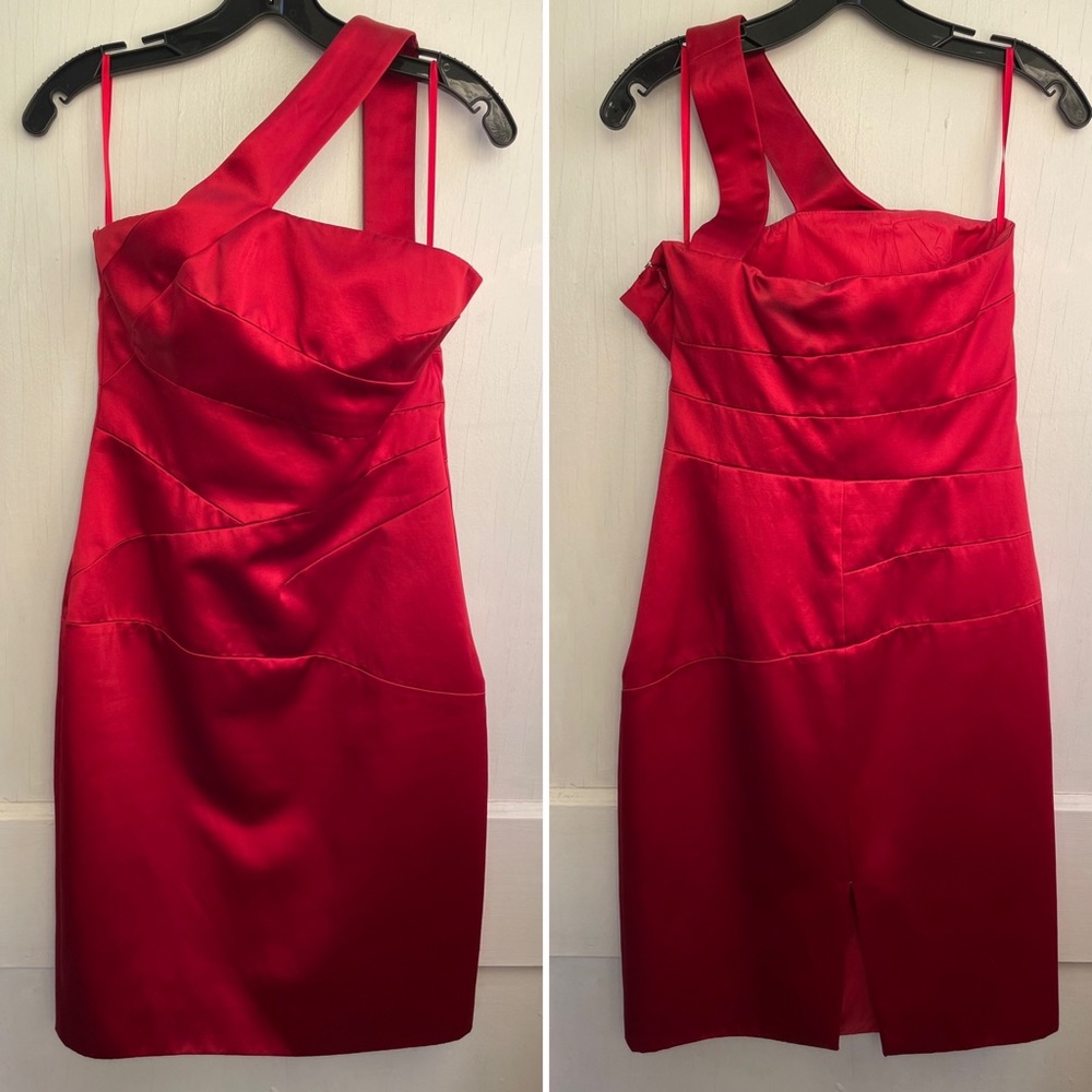 Worn Once Michael Kors Collection Red Sateen One Shoulder Cocktail Dress